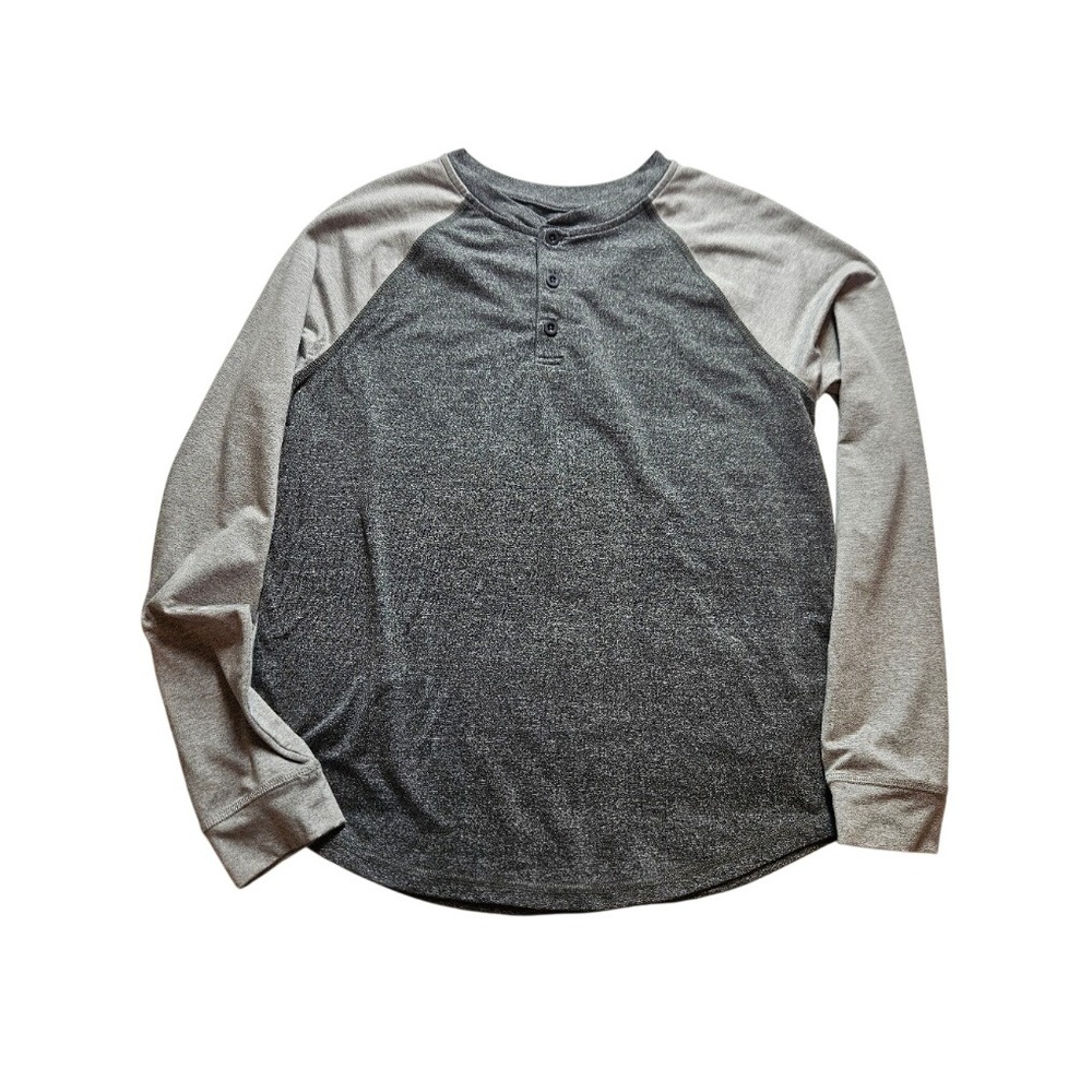 Rumi + Ryder Boys Grey Raglan Henley Shirt Quick Dry Long Sleeve Size L 12-14